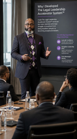 Carl Shawn Watkins presenting why he developed The Legal Leadership Accelerator System to a group of attorneys